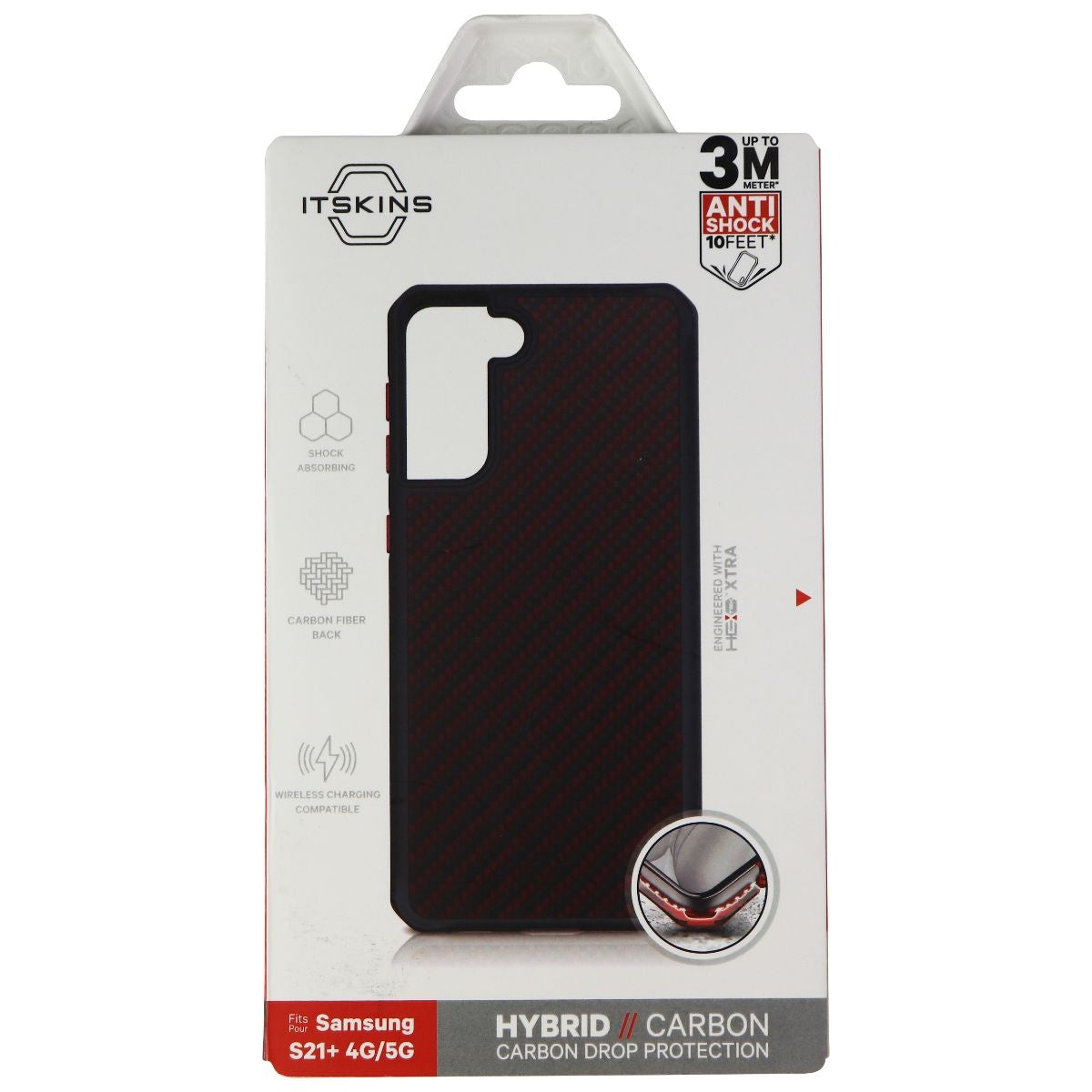 ITSKINS Hybrid Carbon Case for Samsung Galaxy (S21+) 5G - Black/Red Cell Phone - Cases, Covers & Skins ITSKINS - Simple Cell Bulk Wholesale Pricing - USA Seller