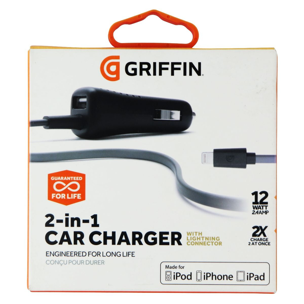Griffin Technology 12WX2 POWERJOLT Lightning 8-Pin to Car Charger - Black Cell Phone - Cables & Adapters Griffin - Simple Cell Bulk Wholesale Pricing - USA Seller