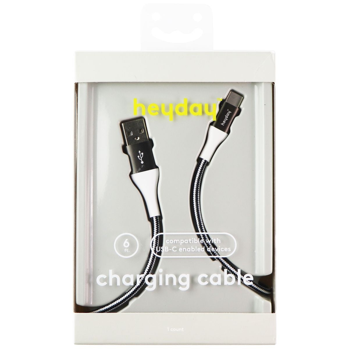 Heyday USB-C to USB Charging Cable (6FT) - Black/White Cell Phone - Cables & Adapters Heyday - Simple Cell Bulk Wholesale Pricing - USA Seller