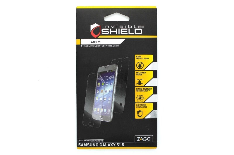Zagg invisibleSHIELD Dry Full Body Screen Protector for Samsung Galaxy S5 Cell Phone - Screen Protectors Zagg - Simple Cell Bulk Wholesale Pricing - USA Seller