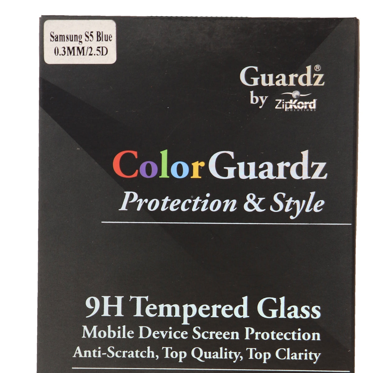 ZipKord ColorGuardz 9H Tempered Glass for Galaxy S5 w/ Metallic Blue Border Trim Cell Phone - Screen Protectors ZipKord - Simple Cell Bulk Wholesale Pricing - USA Seller