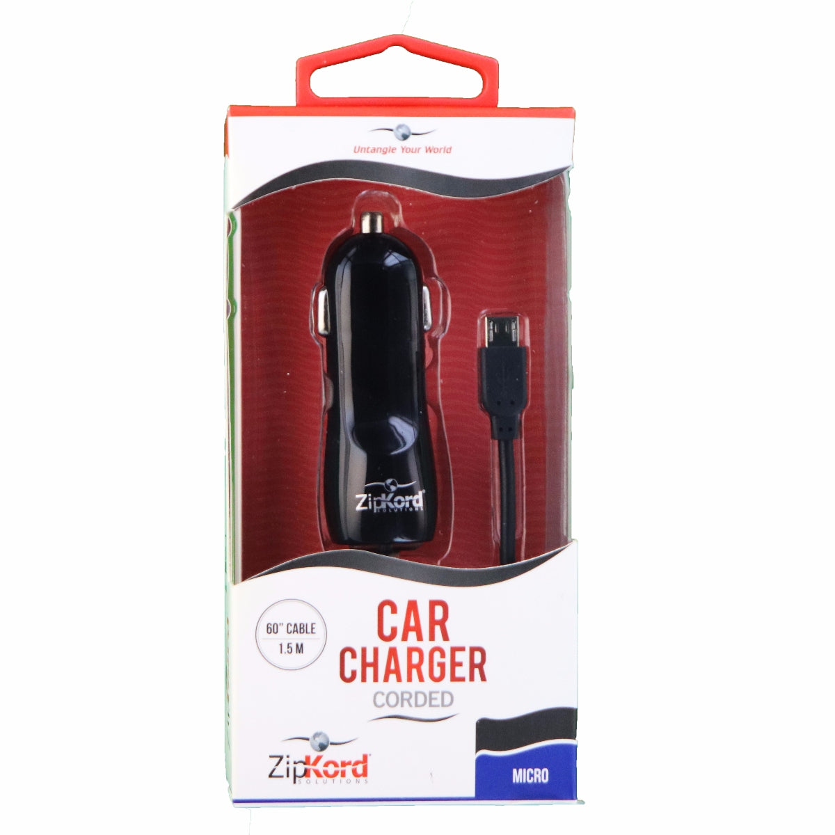 ZipKord 2.1A Coiled Car Charger with Micro USB Connector - Black Cell Phone - Chargers & Cradles ZipKord - Simple Cell Bulk Wholesale Pricing - USA Seller