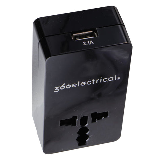 360 Electrical 2 Outlet Adapter 2.1A USB for US/China/Israel/UK/EU - Black