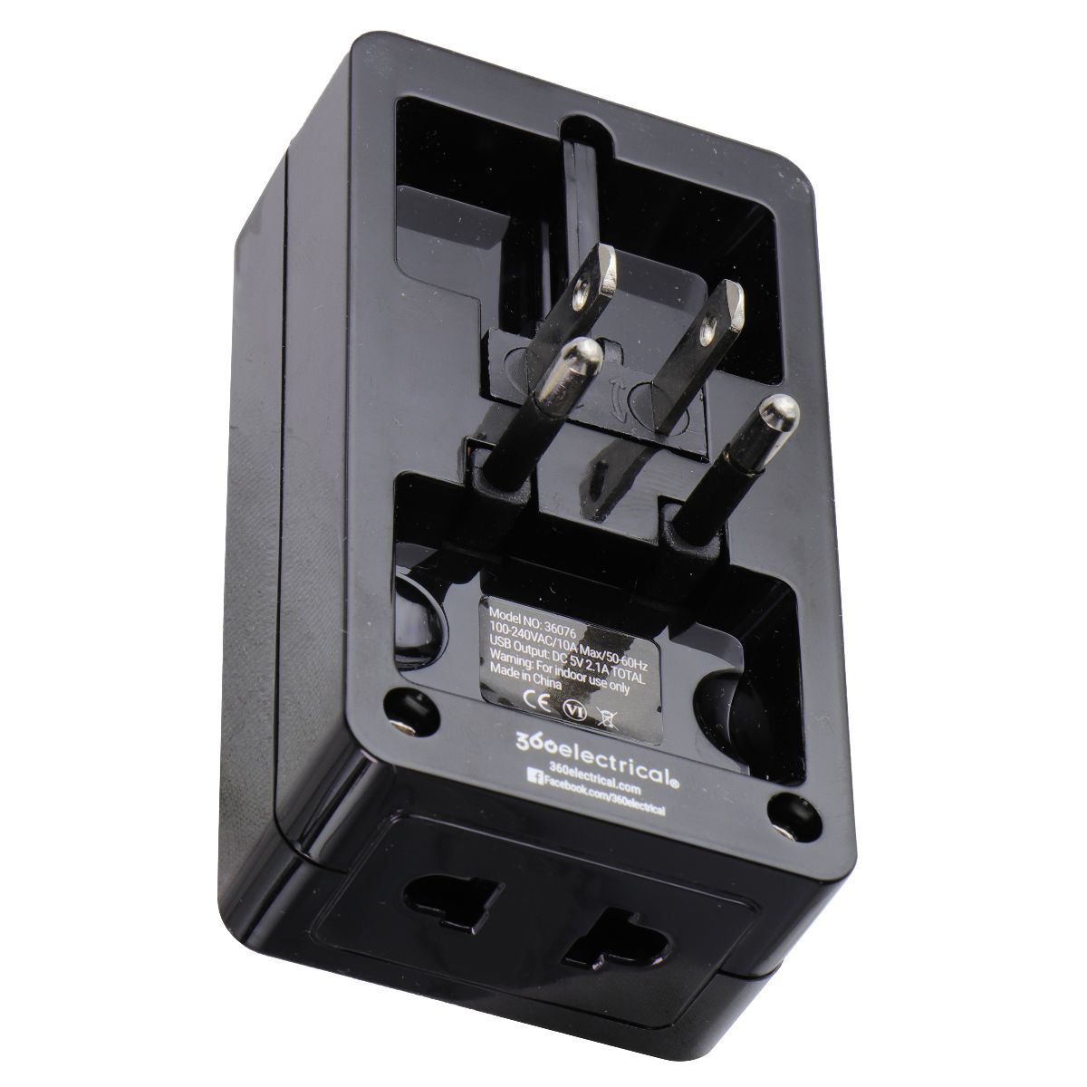 360 Electrical 2 Outlet Adapter 2.1A USB for US/China/Israel/UK/EU - Black Cell Phone - Chargers & Cradles 360 Electrical - Simple Cell Bulk Wholesale Pricing - USA Seller