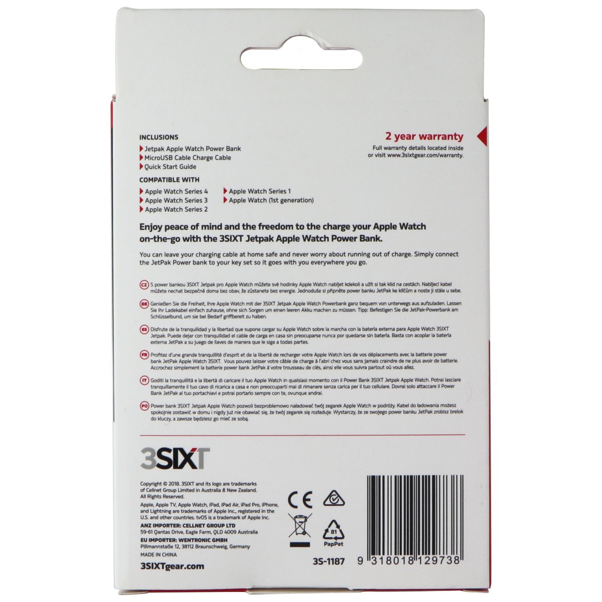 3SIXT Jetpack - 1000mAh Power Bank for Apple Watch (All Series) - White Smart Watch Accessories - Chargers & Docking Stations 3SIXT - Simple Cell Bulk Wholesale Pricing - USA Seller