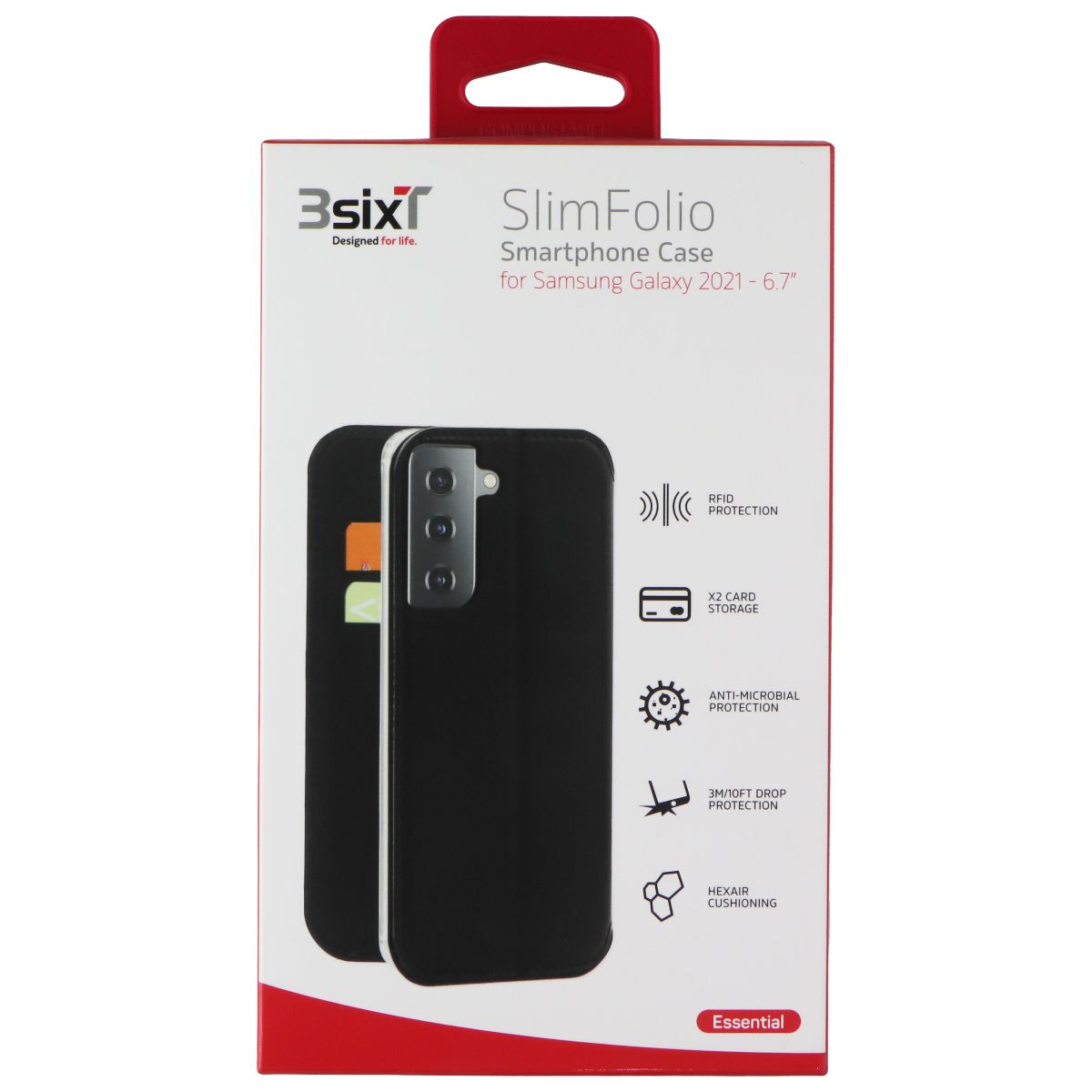 3SIXT SlimFolio Series Case for Samsung Galaxy (S21+) - Black Cell Phone - Cases, Covers & Skins 3SIXT - Simple Cell Bulk Wholesale Pricing - USA Seller