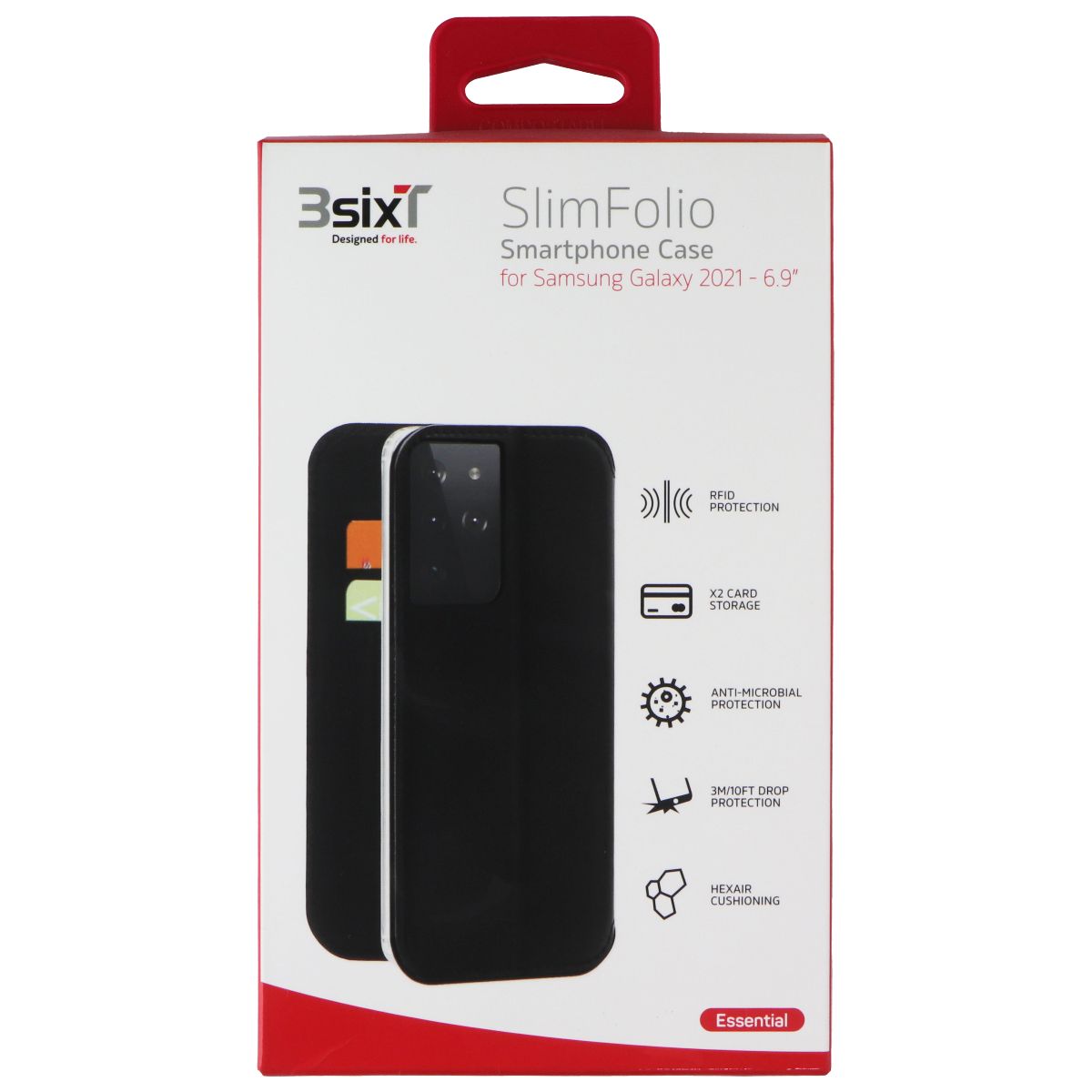 3SIXT SlimFolio Smartphone Case for Samsung Galaxy S21 Ultra - Black Cell Phone - Cases, Covers & Skins 3SIXT - Simple Cell Bulk Wholesale Pricing - USA Seller