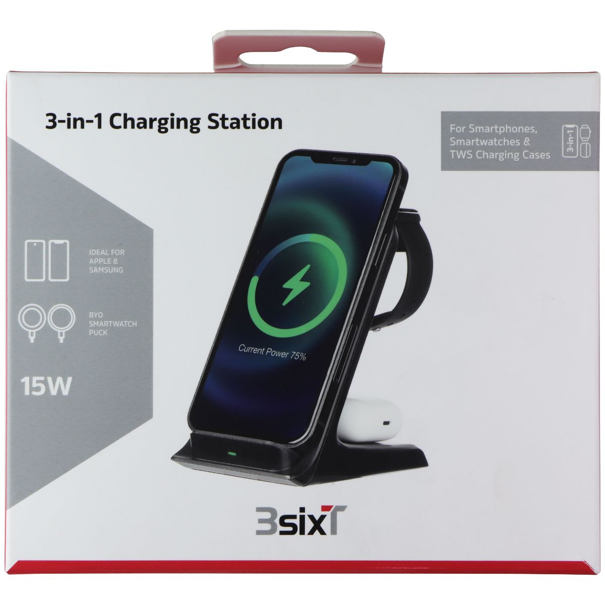 3sixT 3-in-1 Wireless Charging Station for Smartphones/Smartwatches - Black (AU) Cell Phone - Chargers & Cradles 3SIXT - Simple Cell Bulk Wholesale Pricing - USA Seller