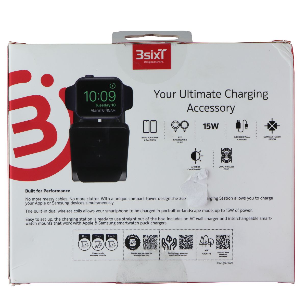 3sixT 3-in-1 Wireless Charging Station for Smartphones/Smartwatches - Black (AU) Cell Phone - Chargers & Cradles 3SIXT - Simple Cell Bulk Wholesale Pricing - USA Seller