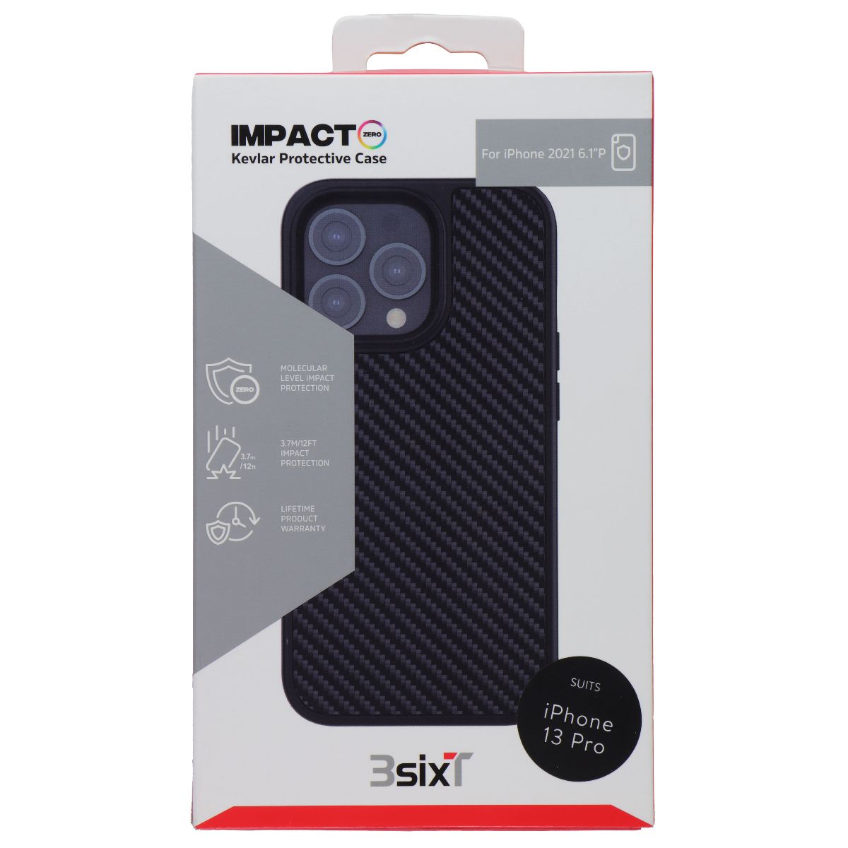 3SIXT ImpactZero Kevlar Protective Case for Apple iPhone 13 Pro - Black Cell Phone - Cases, Covers & Skins 3SIXT - Simple Cell Bulk Wholesale Pricing - USA Seller