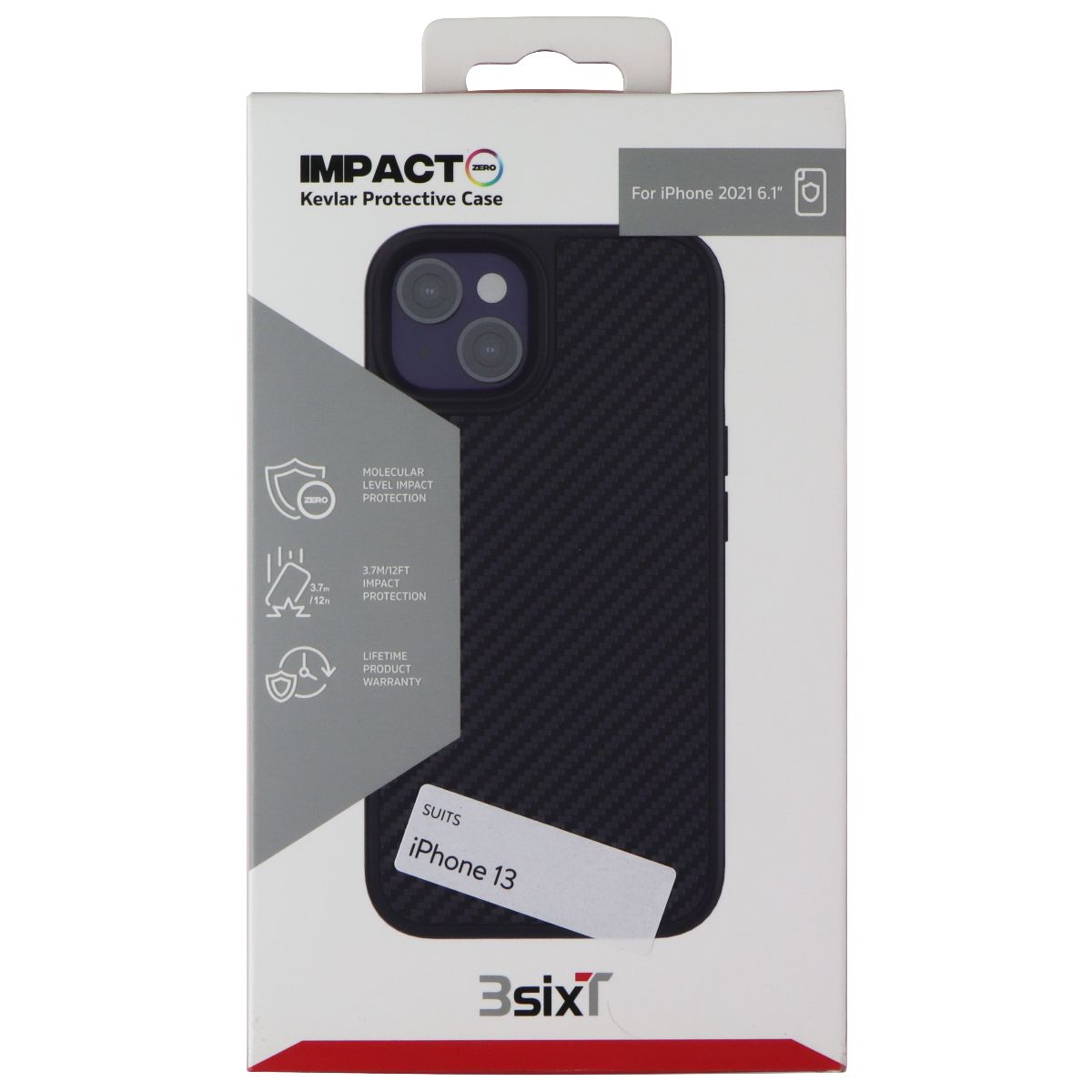 3SIXT Impact Zero Series Case for Apple iPhone 13 - Kevlar Black Cell Phone - Cases, Covers & Skins 3SIXT - Simple Cell Bulk Wholesale Pricing - USA Seller