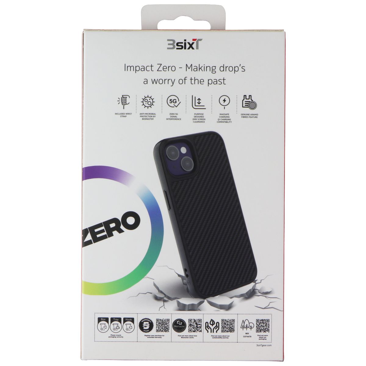 3SIXT Impact Zero Series Case for Apple iPhone 13 - Kevlar Black Cell Phone - Cases, Covers & Skins 3SIXT - Simple Cell Bulk Wholesale Pricing - USA Seller