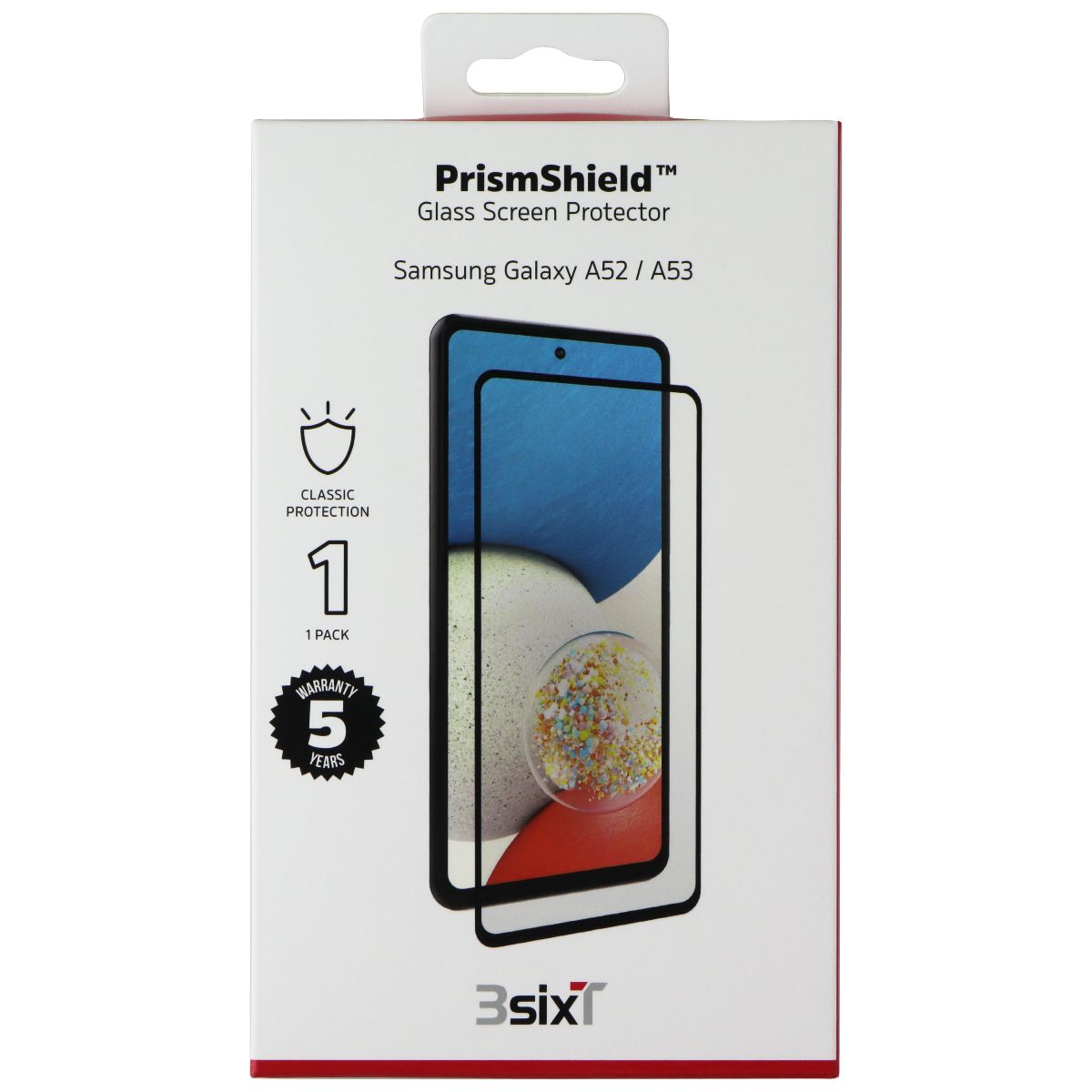 3SIXT PrismShield Glass Screen Protector for Galaxy A52 / A53 - Clear/Black Trim Cell Phone - Screen Protectors 3SIXT - Simple Cell Bulk Wholesale Pricing - USA Seller
