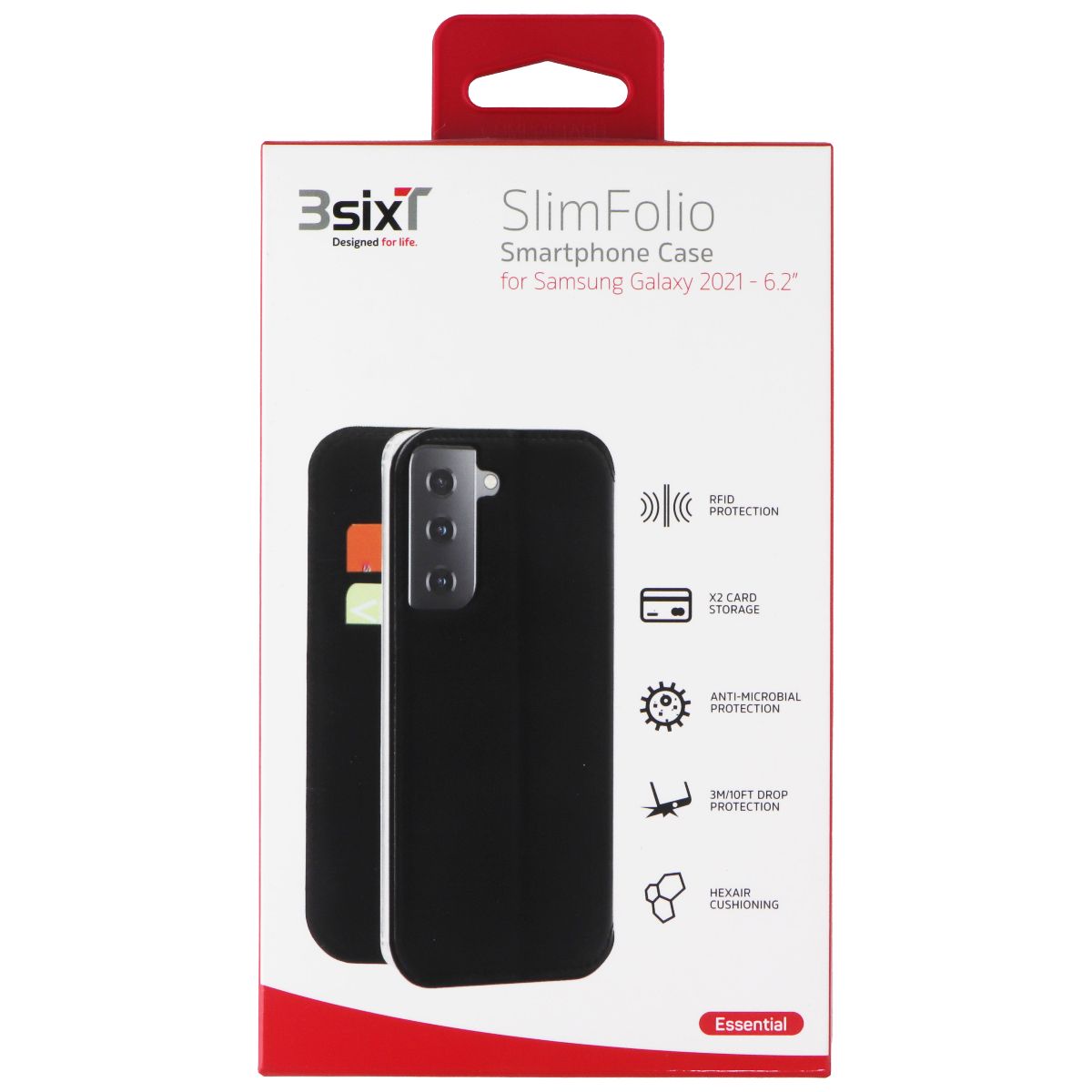 3SIXT SlimFolio Series Case for Samsung Galaxy S21 - Black Cell Phone - Cases, Covers & Skins 3SIXT - Simple Cell Bulk Wholesale Pricing - USA Seller