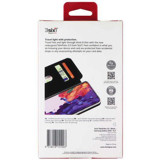 3SIXT SlimFolio Series Case for Samsung Galaxy S21 - Black Cell Phone - Cases, Covers & Skins 3SIXT - Simple Cell Bulk Wholesale Pricing - USA Seller