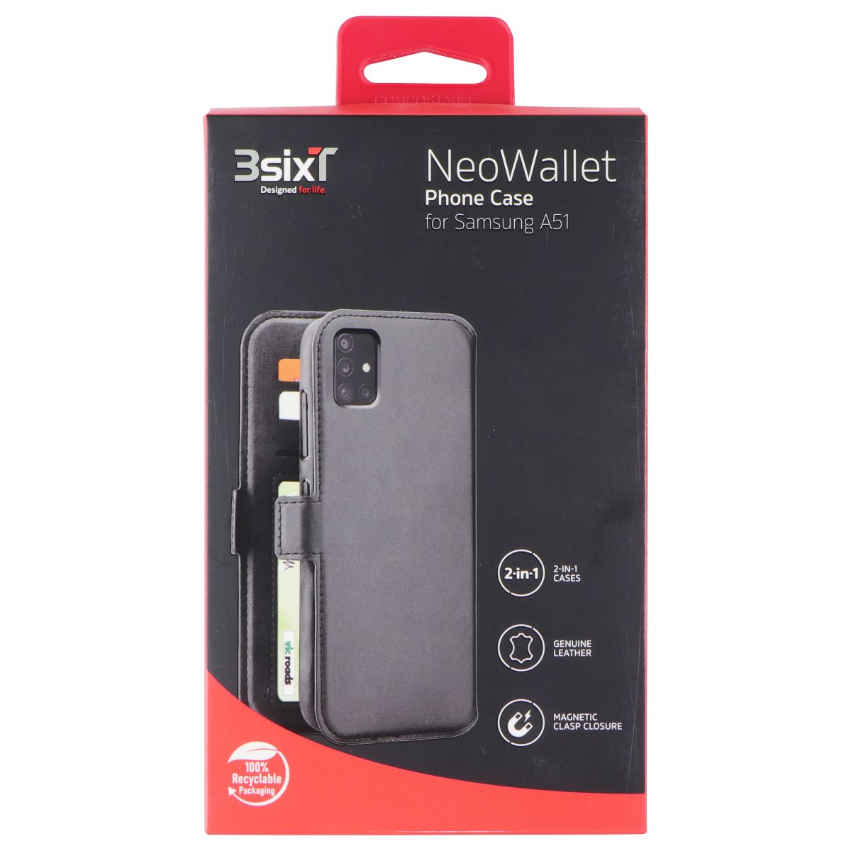 3SIXT NeoWallet Phone Case for Samsung Galaxy A51 - Black Cell Phone - Cases, Covers & Skins 3SIXT - Simple Cell Bulk Wholesale Pricing - USA Seller