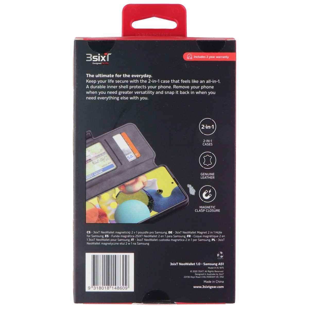 3SIXT NeoWallet Phone Case for Samsung Galaxy A51 - Black Cell Phone - Cases, Covers & Skins 3SIXT - Simple Cell Bulk Wholesale Pricing - USA Seller