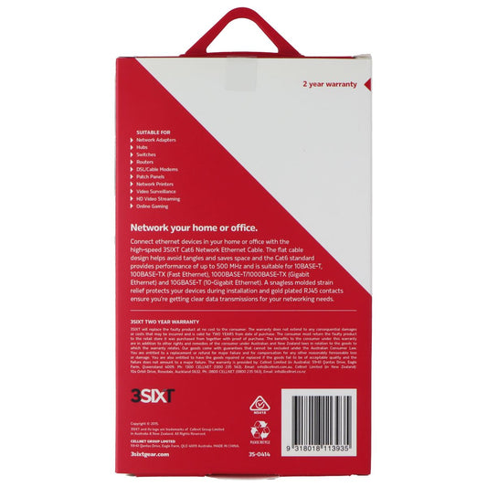3SIXT (3M) Network Ethernet Cable Cat6 Flat Cable - Gray Computer/Network - Ethernet Cables (RJ-45, 8P8C) 3SIXT - Simple Cell Bulk Wholesale Pricing - USA Seller