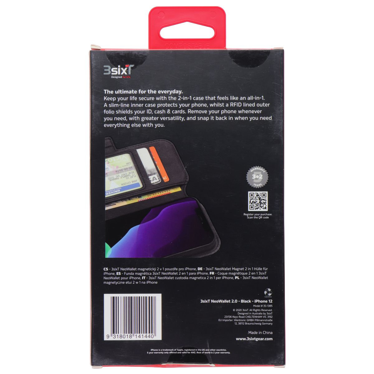 3SIXT NeoWallet Advanced Series Case for Apple iPhone 12 Mini (5.4-inch) - Black