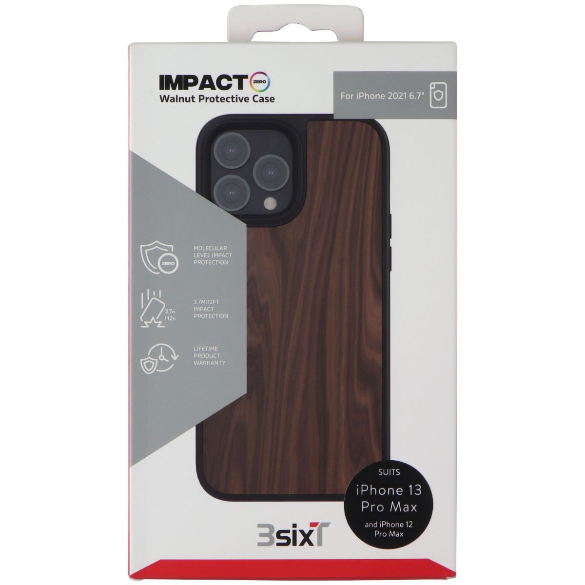 3SIXT Impact Zero Walnut Case for iPhone 13 Pro Max - Black/Walnut Wood Cell Phone - Cases, Covers & Skins 3SIXT - Simple Cell Bulk Wholesale Pricing - USA Seller