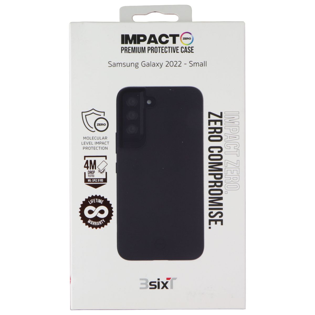 3SIXT Impact Zero Protective Case for Samsung Galaxy S22 - Black Cell Phone - Cases, Covers & Skins 3SIXT - Simple Cell Bulk Wholesale Pricing - USA Seller