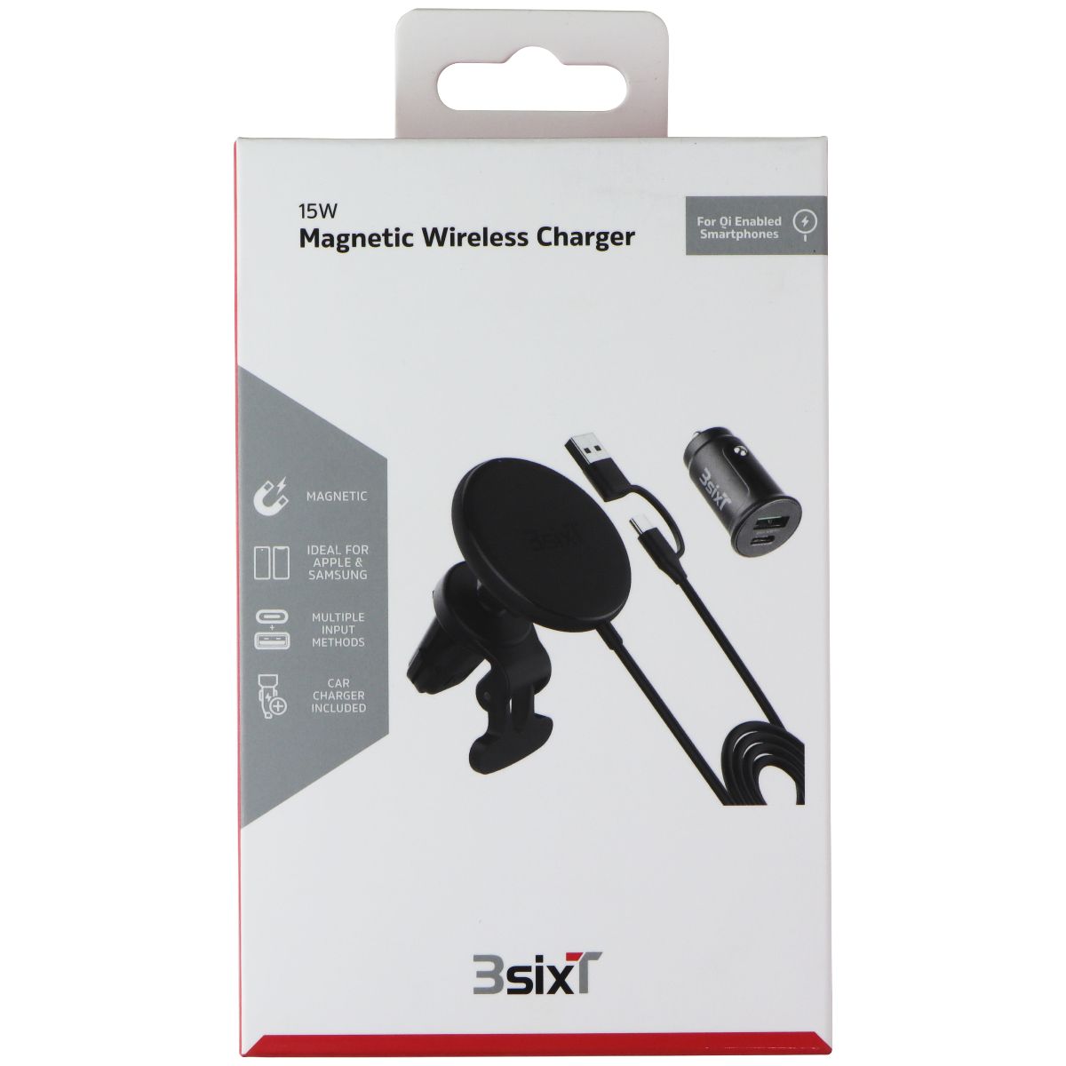 3SIXT Magnetic Wireless Car Vent Mount 15W Charger - Black Cell Phone - Chargers & Cradles 3SIXT - Simple Cell Bulk Wholesale Pricing - USA Seller