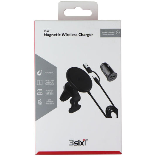 3SIXT Magnetic Wireless Car Vent Mount 15W Charger - Black Cell Phone - Chargers & Cradles 3SIXT - Simple Cell Bulk Wholesale Pricing - USA Seller