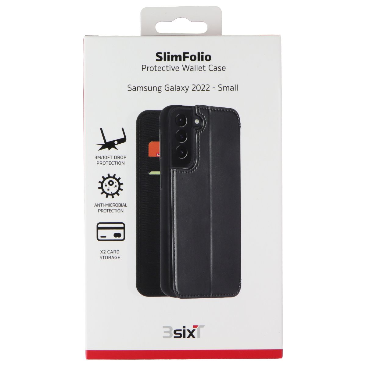 3SIXT SlimFolio Series Case for Samsung Galaxy S22 - Black Cell Phone - Cases, Covers & Skins 3SIXT - Simple Cell Bulk Wholesale Pricing - USA Seller