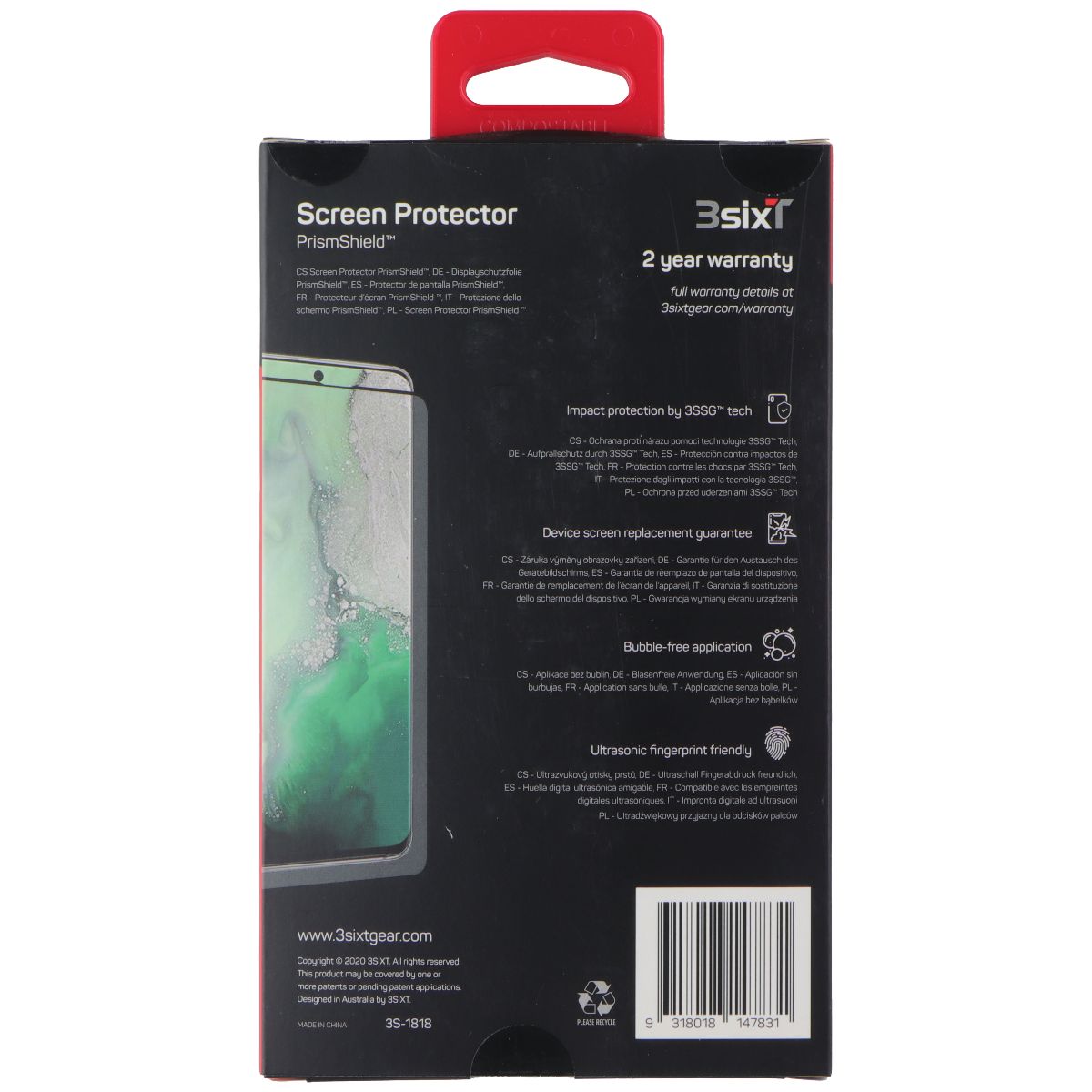 3sixT PrismShield Series Screen Protector for Samsung Galaxy S20 Cell Phone - Screen Protectors 3SIXT - Simple Cell Bulk Wholesale Pricing - USA Seller
