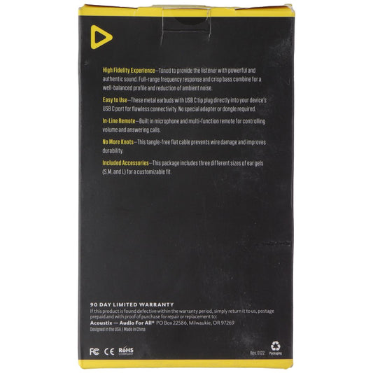 Acoustix Premium Sound Wired Stereo Earbuds with USB-C Connector - Gray / Black Portable Audio - Headphones Acoustix - Simple Cell Bulk Wholesale Pricing - USA Seller