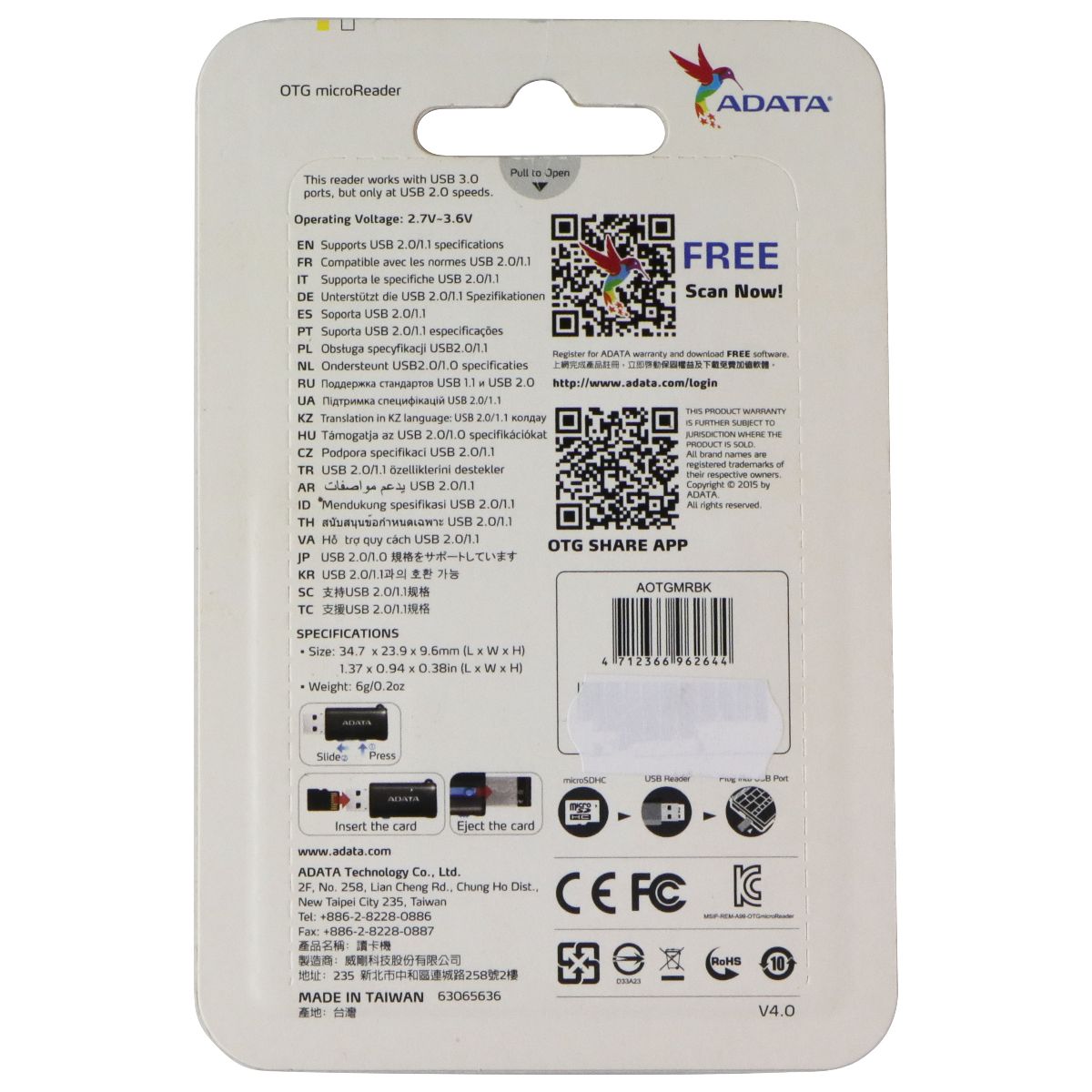 ADATA OTG MicroReader - USB Reader for Micro SD USB 2.0 - Black (AOTGMRBK) Computer Accessories - Memory Card Readers & Adapters ADATA - Simple Cell Bulk Wholesale Pricing - USA Seller