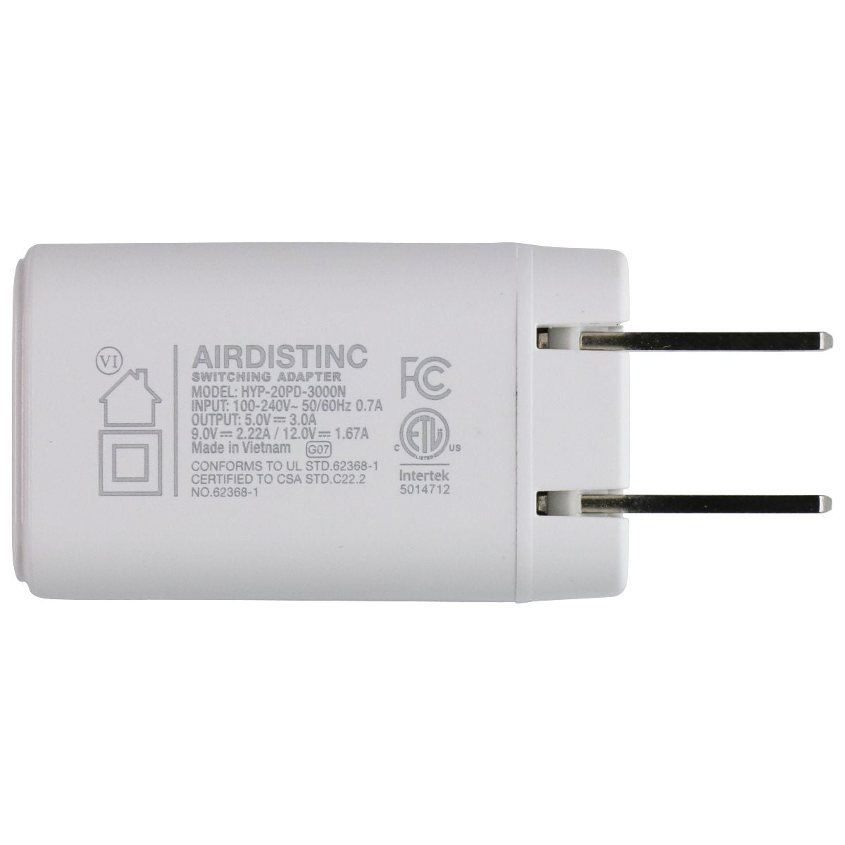 AIRDISTINC (5V/3A) 20W PD USB-C Wall Charger Power Adapter White HYP-20PD-3000N