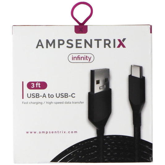 AmpSentrix Infinity (3-FT) USB-A to USB-C Charge/Sync Cable - Black Cell Phone - Cables & Adapters AmpSentrix    - Simple Cell Bulk Wholesale Pricing - USA Seller