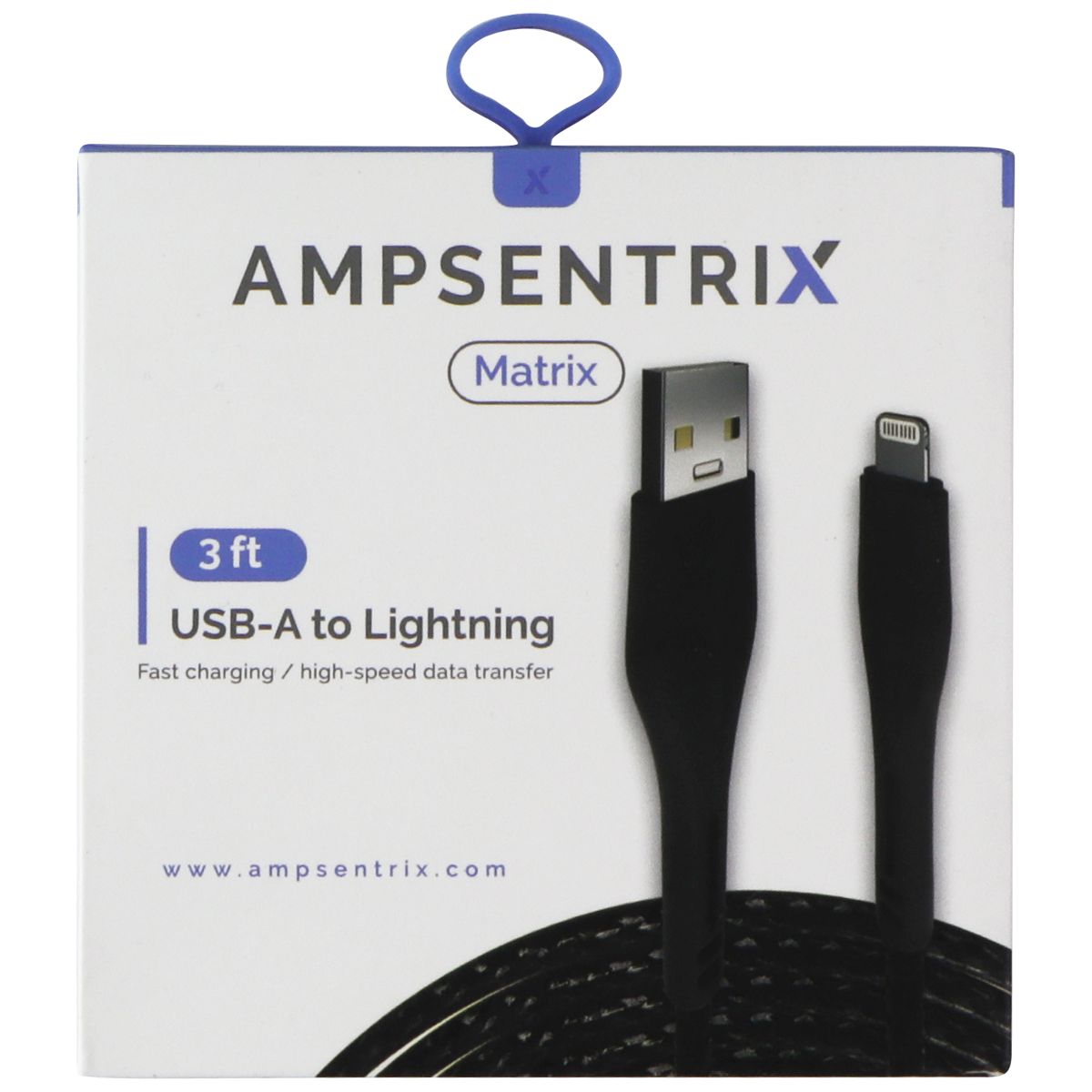 AmpSentrix Matrix (3-FT) USB-A to Lightning 8-pin Charge Cable - Black Cell Phone - Cables & Adapters AmpSentrix    - Simple Cell Bulk Wholesale Pricing - USA Seller