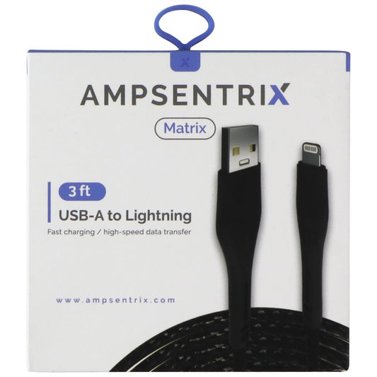 AmpSentrix Matrix (3-FT) USB-A to Lightning 8-pin Charge Cable - Black Cell Phone - Cables & Adapters AmpSentrix    - Simple Cell Bulk Wholesale Pricing - USA Seller