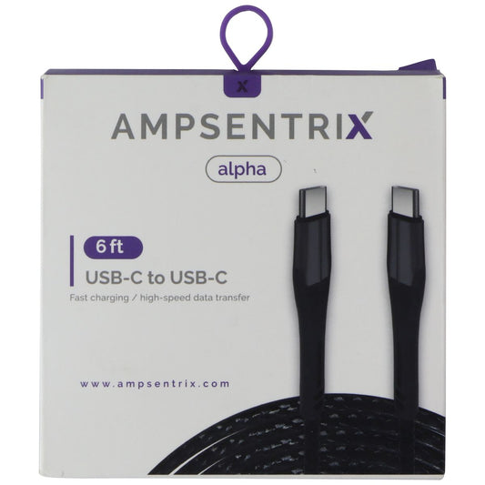 AmpSentrix (6-Ft) Alpha USB-C to USB-C Charge/Sync Cable - Black