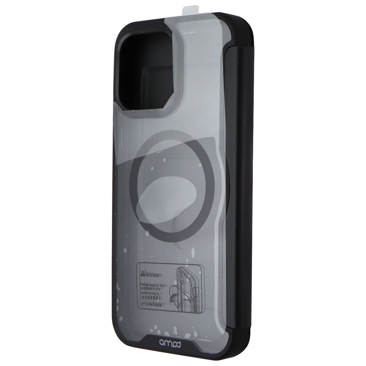 Ampd TPU/Acrylic Flip Wallet Case for MagSafe for iPhone 15 Pro Max - Clr/Blk Cell Phone - Cases, Covers & Skins Ampd - Simple Cell Bulk Wholesale Pricing - USA Seller