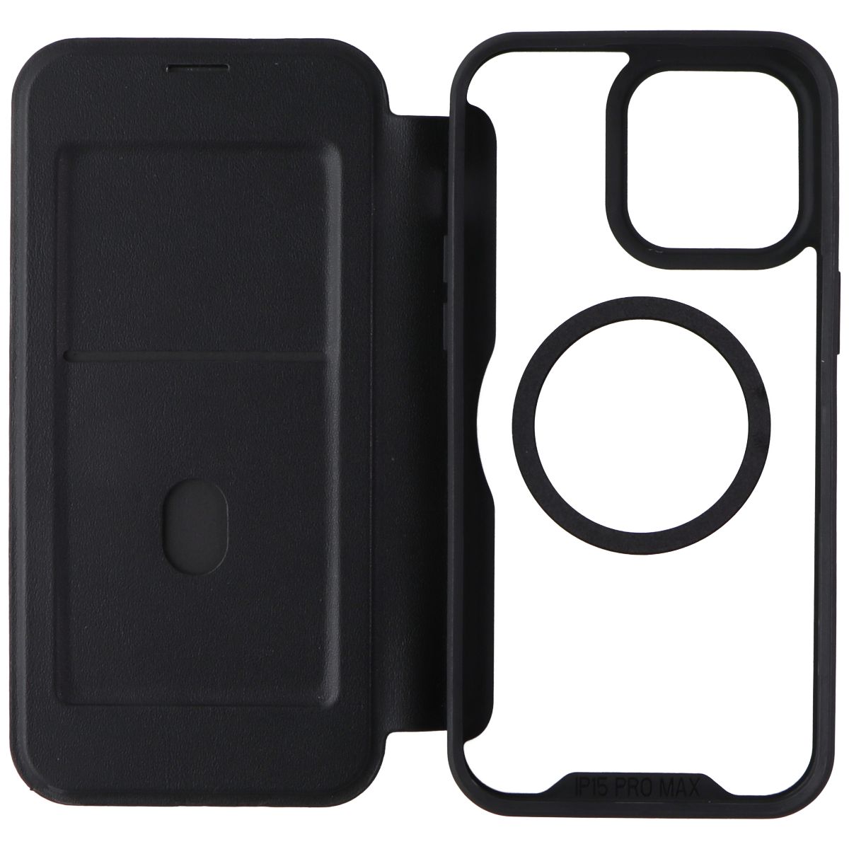 Ampd TPU/Acrylic Flip Wallet Case for MagSafe for iPhone 15 Pro Max - Clr/Blk Cell Phone - Cases, Covers & Skins Ampd    - Simple Cell Bulk Wholesale Pricing - USA Seller