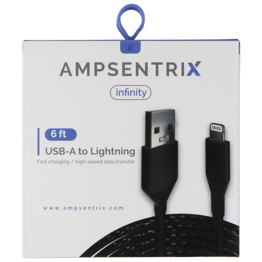 AmpSentrix Infinity (6-FT) USB-A to Lightning 8-pin Charge Cable - Black
