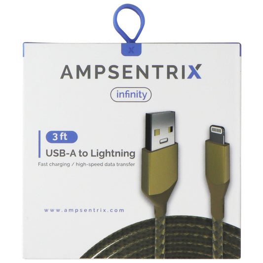 AmpSentrix Infinity 3 FT USB-A to Lightning 8-pin Charge Cable - Gold Cell Phone - Cables & Adapters AmpSentrix    - Simple Cell Bulk Wholesale Pricing - USA Seller