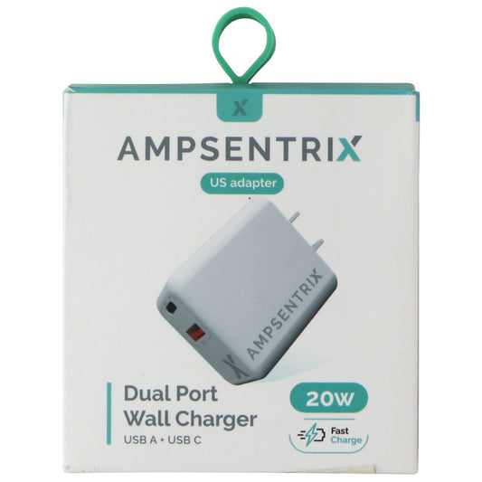 Ampsentrix (20W) US Adapter Dual Port (USB-A/USB-C) Wall Charger - White Cell Phone - Cables & Adapters AmpSentrix    - Simple Cell Bulk Wholesale Pricing - USA Seller