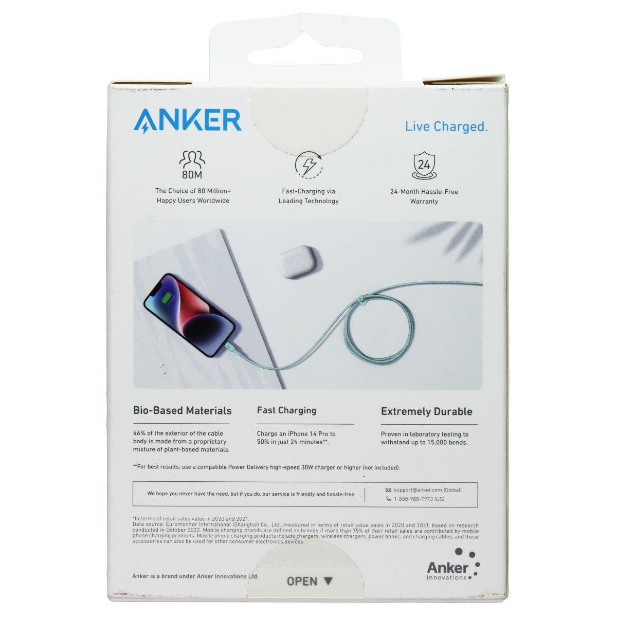 Anker 542 USB-C to 8-Pin Lightning Cable (Bio-Nylon 10ft) - Green Cell Phone - Cables & Adapters Anker    - Simple Cell Bulk Wholesale Pricing - USA Seller