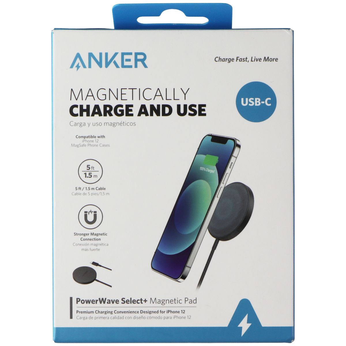 Anker (USB-C) PowerWave Select+ Magnetic Wireless Charging Pad - Black Cell Phone - Chargers & Cradles Anker    - Simple Cell Bulk Wholesale Pricing - USA Seller