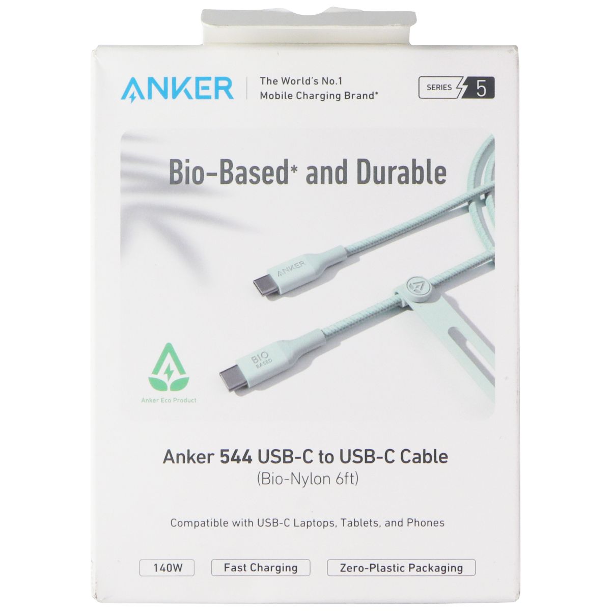 Anker 544 USB-C to USB-C Bio-Nylon Green 6ft Cable Cell Phone - Cables & Adapters Anker - Simple Cell Bulk Wholesale Pricing - USA Seller