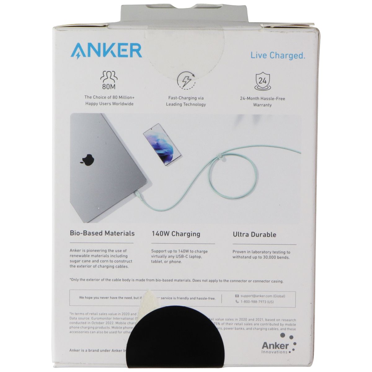 Anker 544 USB-C to USB-C Bio-Nylon Green 6ft Cable Cell Phone - Cables & Adapters Anker    - Simple Cell Bulk Wholesale Pricing - USA Seller