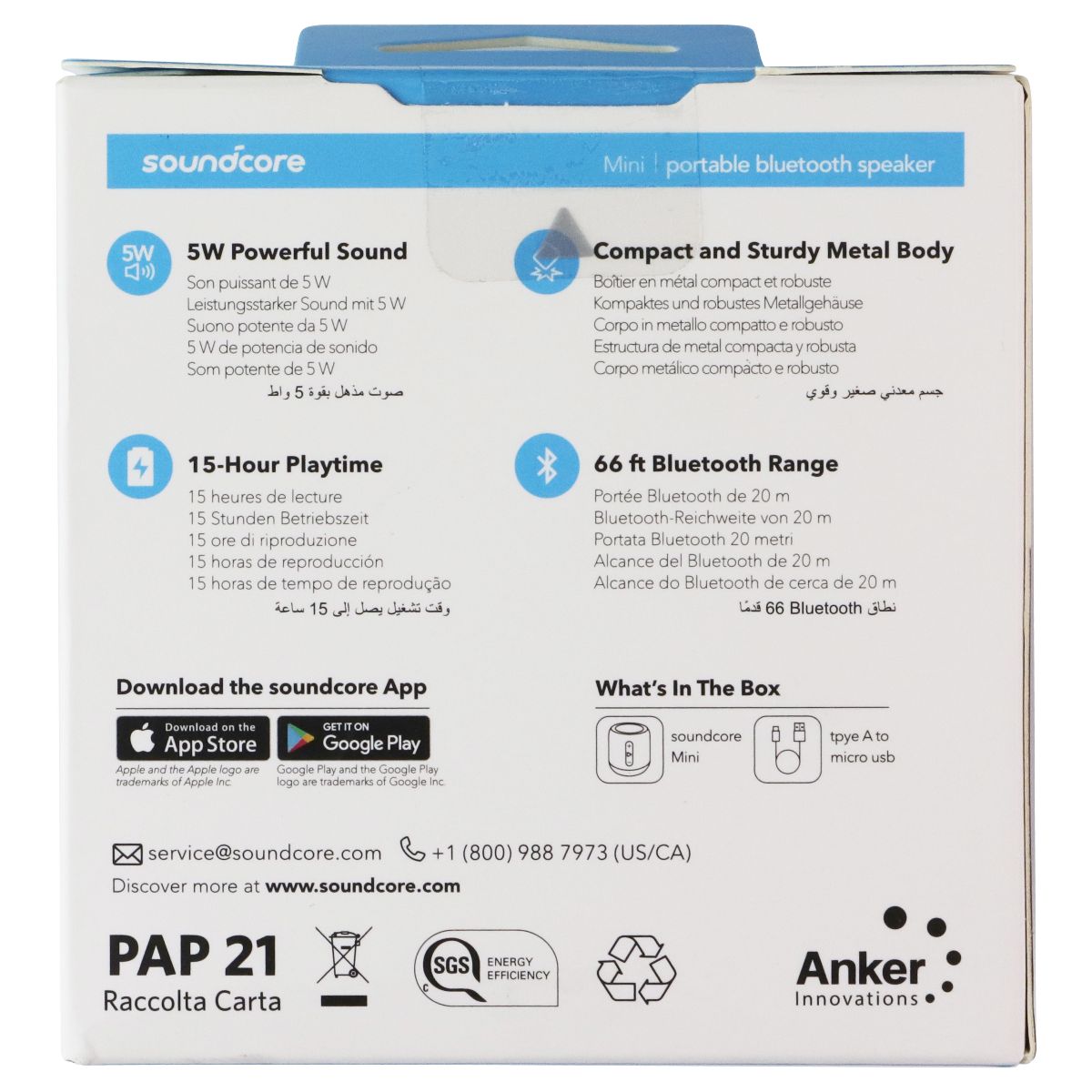 Anker Soundcore Mini Bluetooth Speaker - Silver (A3101) iPod, Audio Player Accessories - Audio Docks & Mini Speakers Anker - Simple Cell Bulk Wholesale Pricing - USA Seller
