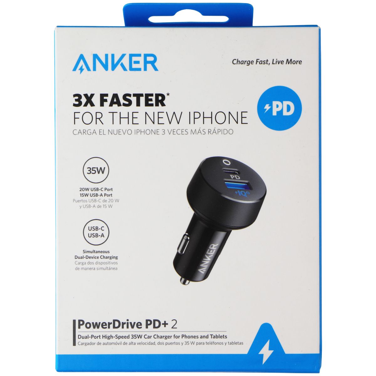 Anker 35W PowerDrive PD+ 2 Dual-Port High-Speed Car Charger Cell Phone - Chargers & Cradles Anker    - Simple Cell Bulk Wholesale Pricing - USA Seller