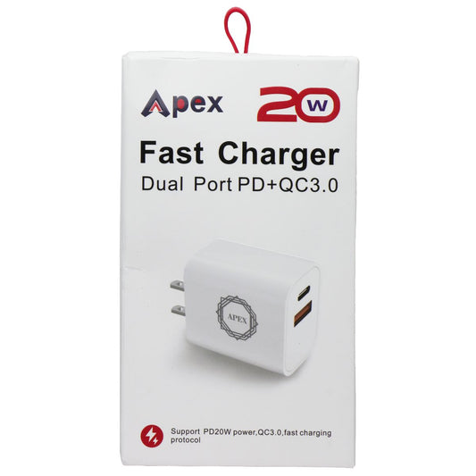 Apex (20W) Fast Charger Dual-Port (USB and USB-C) PD+QC3.0 Power Adapter - White Cell Phone - Chargers & Cradles Apex    - Simple Cell Bulk Wholesale Pricing - USA Seller