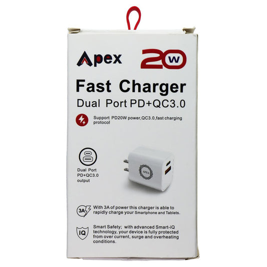 Apex (20W) Fast Charger Dual-Port (USB and USB-C) PD+QC3.0 Power Adapter - White Cell Phone - Chargers & Cradles Apex    - Simple Cell Bulk Wholesale Pricing - USA Seller