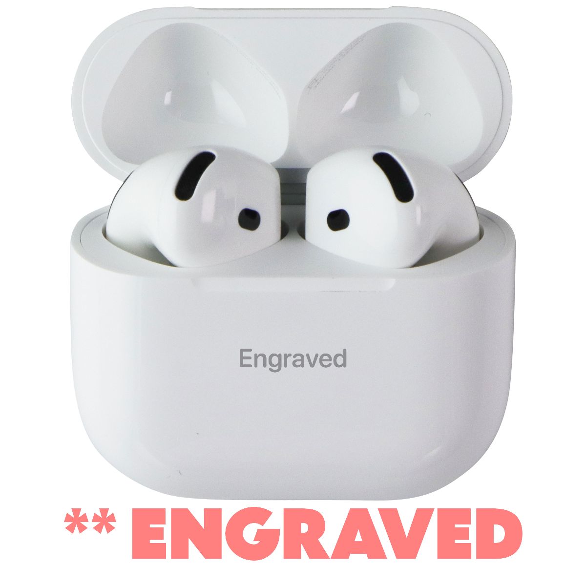 Apple AirPods (4th Gen) 2024 Wireless Earbuds and Charging Case - White ENGRAVED Portable Audio - Headphones Apple - Simple Cell Bulk Wholesale Pricing - USA Seller